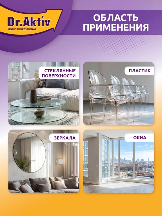 Oynalar va ko‘zgular uchun universal tozalovchi vosita (3 tasi 1 da), Dr.Aktiv