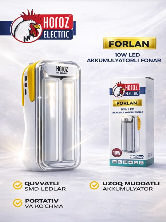 Horoz Electric FORLAN 10W Qayta Zaryadlanuvchi LED Fonar - 
