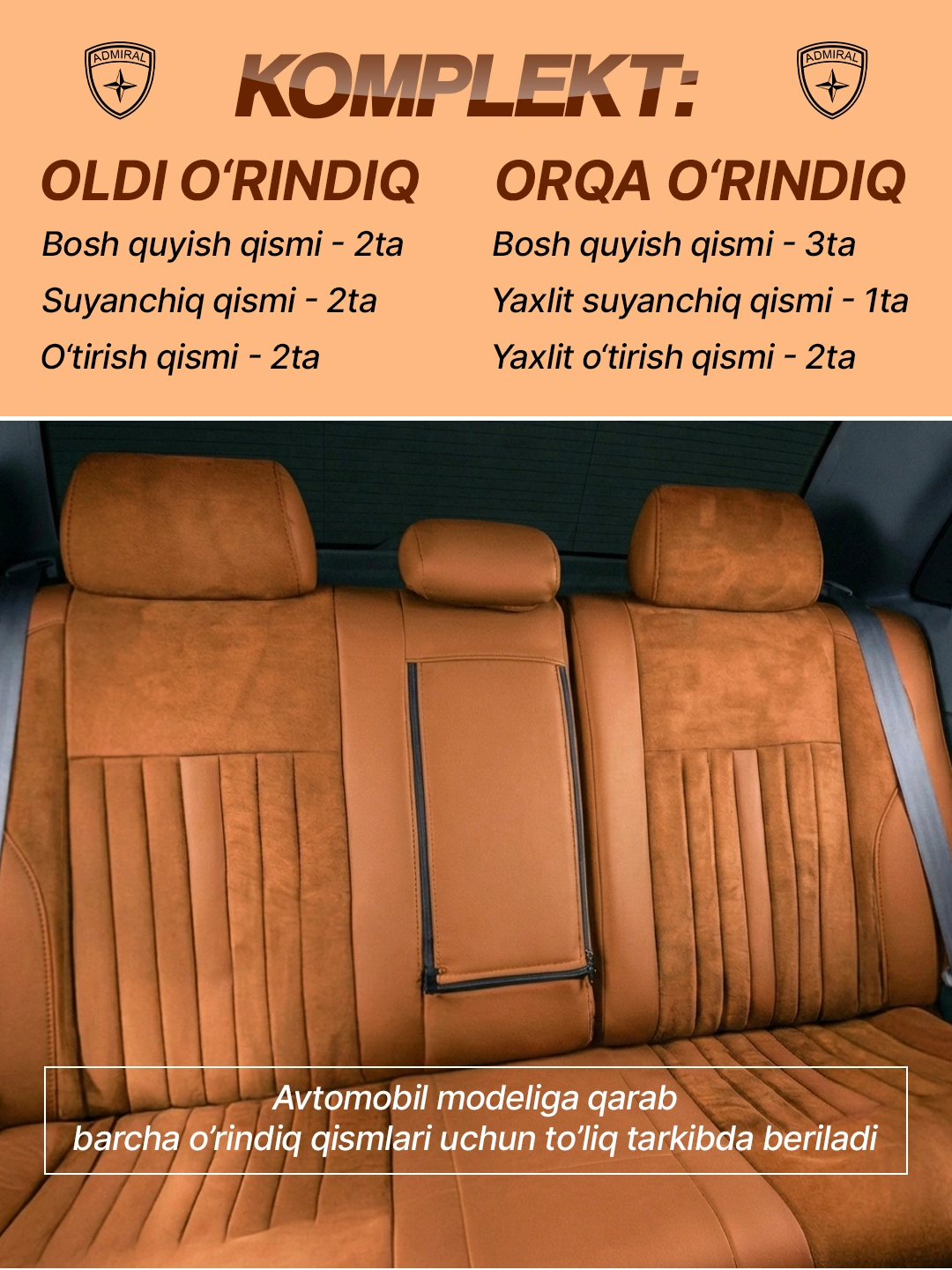 Avtomobil uchun g'ilof ADMIRAL GT - Cobalt, Lacetti, Spark, Nexia 2, Nexia 3, Matiz, Damas