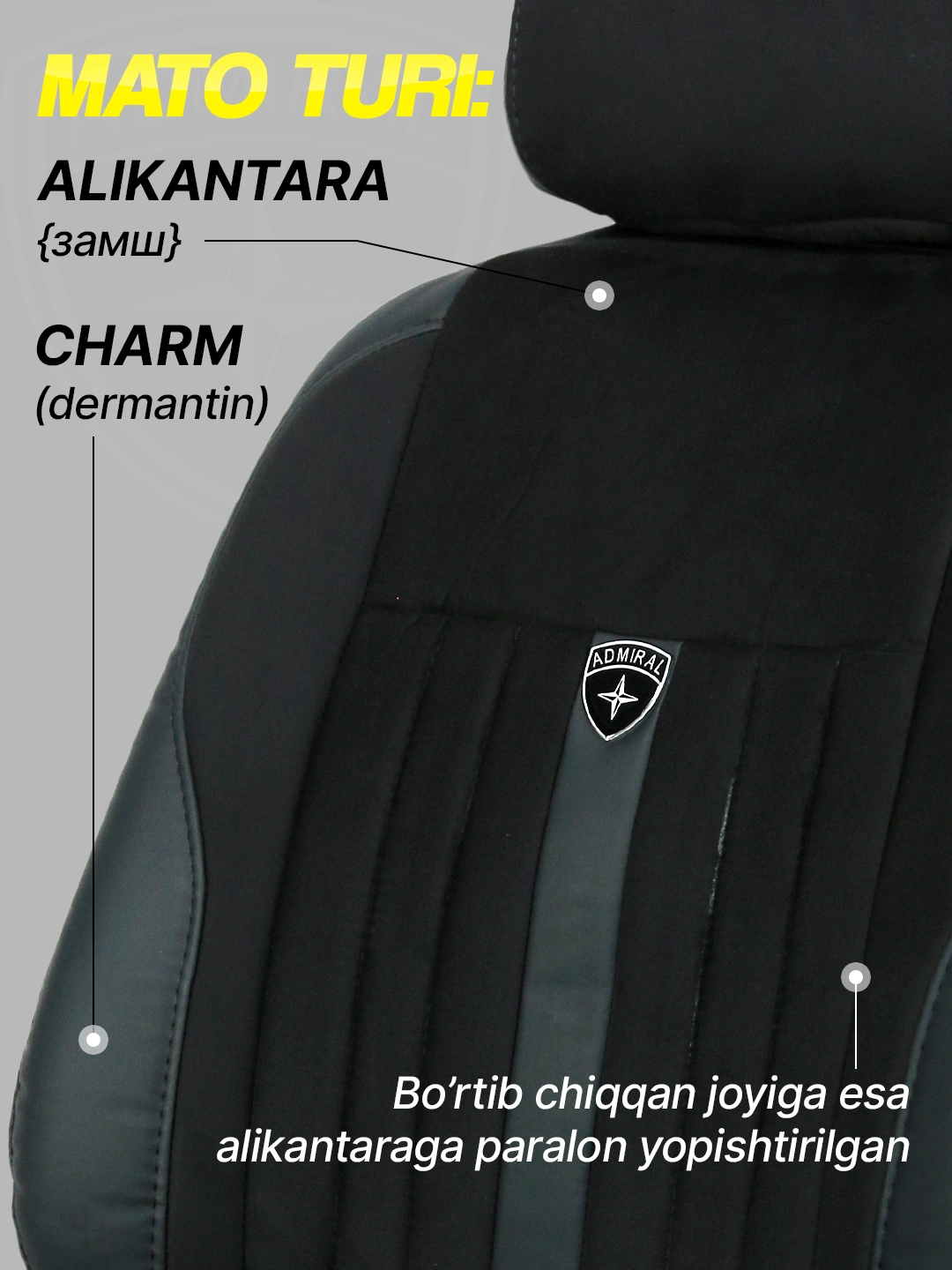 Avtomobil uchun g'ilof ADMIRAL GT - Cobalt, Lacetti, Spark, Nexia 2, Nexia 3, Matiz, Damas