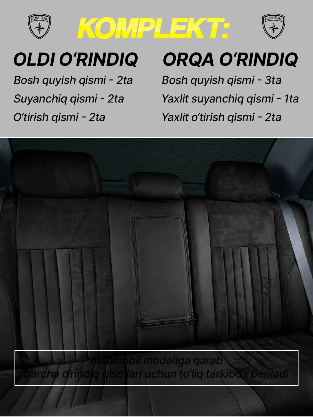 Avtomobil uchun g'ilof ADMIRAL GT - Cobalt, Lacetti, Spark, Nexia 2, Nexia 3, Matiz, Damas