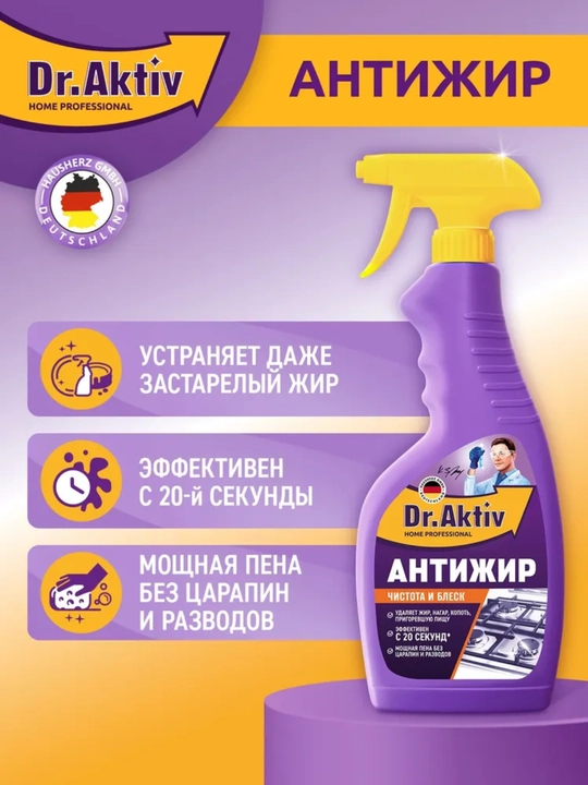 Набор для уборки Dr.Aktiv: Антиналёт, Антижир и гель для унитаза 3 в 1