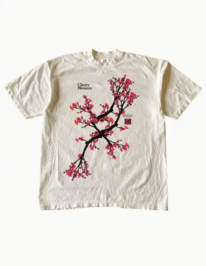 "Cherry Blossom" bosma naqshli katta o‘lchamli Y2K futbolkasi, uniseks, oq rang