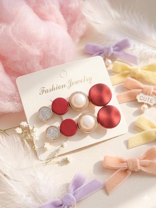 Soch uchun zakolka to‘plami 2 dona, qizil rang, bezakli, Fashion Jewelry - 