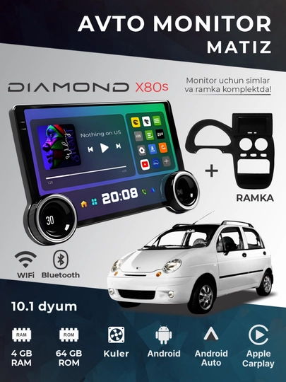 Авто монитор Tesla, Diamond X80 2K, 10.1 дюйма 4+64 ГБ, WiFi кулер, с рамкой и кабелями — MDSHOP3-X80S10D-РОЗОВ