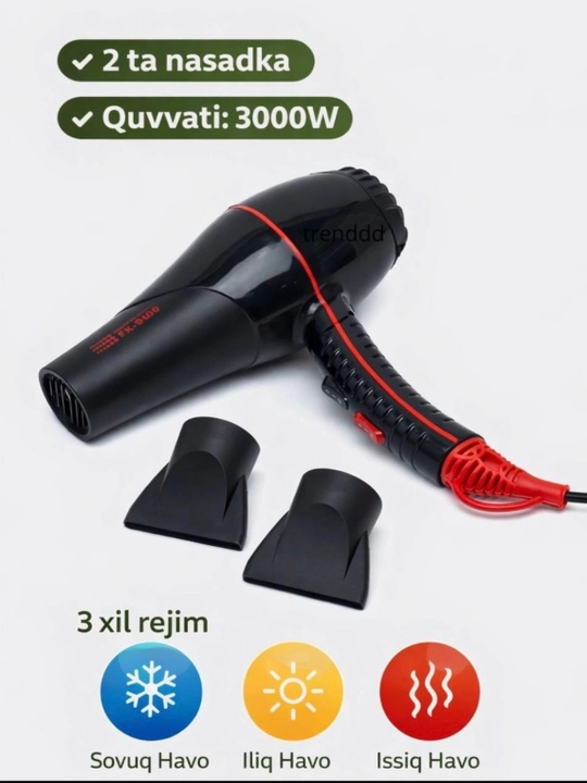 Soch quritish va turmaklash uchun professional fen + sovg‘aga atir, ayollar uchun