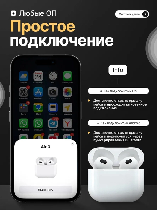 Simsiz quloqchinlar Pods Pro 2 , sensorli, iPhone va Android uchun naushnik