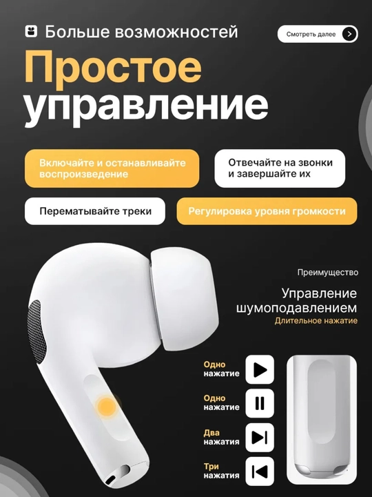 Simsiz quloqchinlar Pods Pro 2 , sensorli, iPhone va Android uchun naushnik