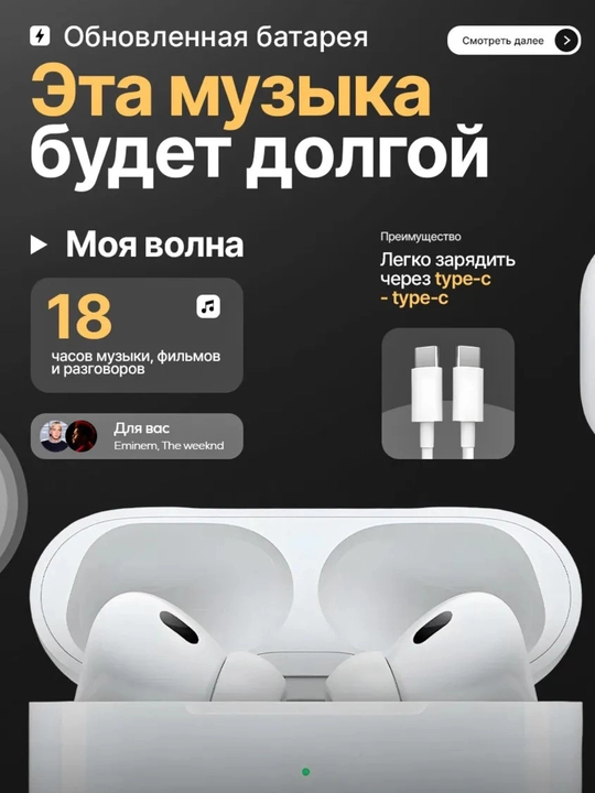 Simsiz quloqchinlar Pods Pro 2 , sensorli, iPhone va Android uchun naushnik