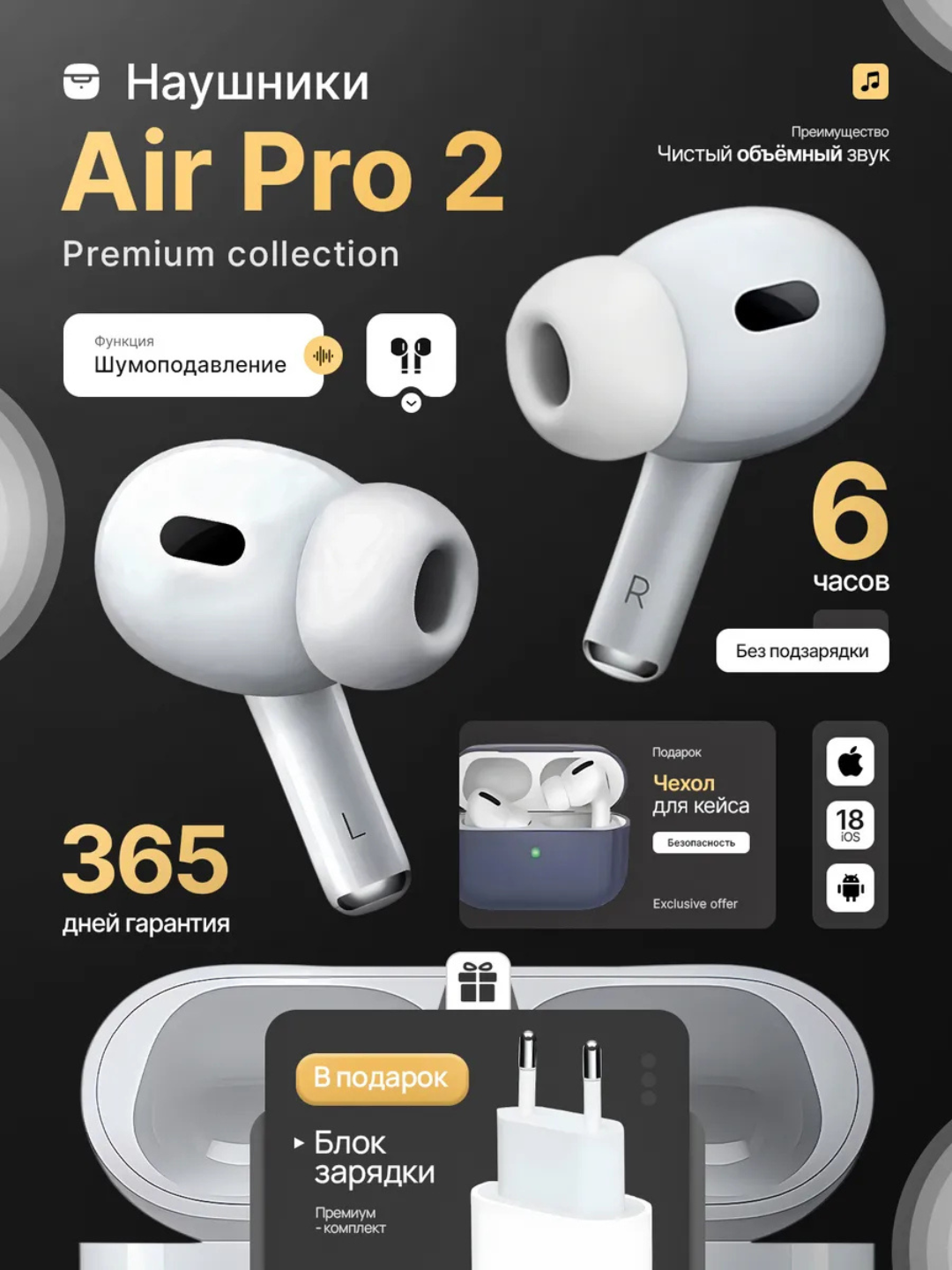 Беспроводные наушники Pods Pro 2 , сенсорные, наушники для iPhone и Android - 