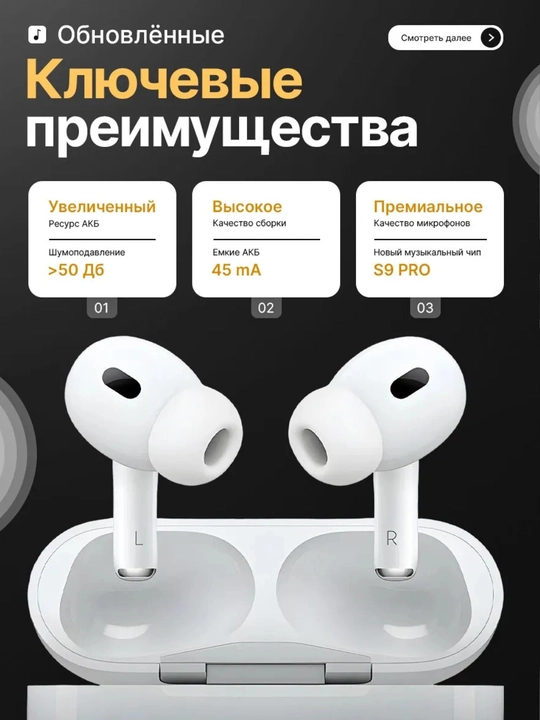 Simsiz quloqchinlar Pods Pro 2 , sensorli, iPhone va Android uchun naushnik