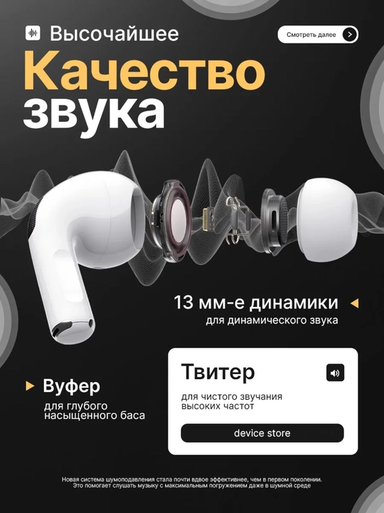 Simsiz quloqchinlar Pods Pro 2 , sensorli, iPhone va Android uchun naushnik