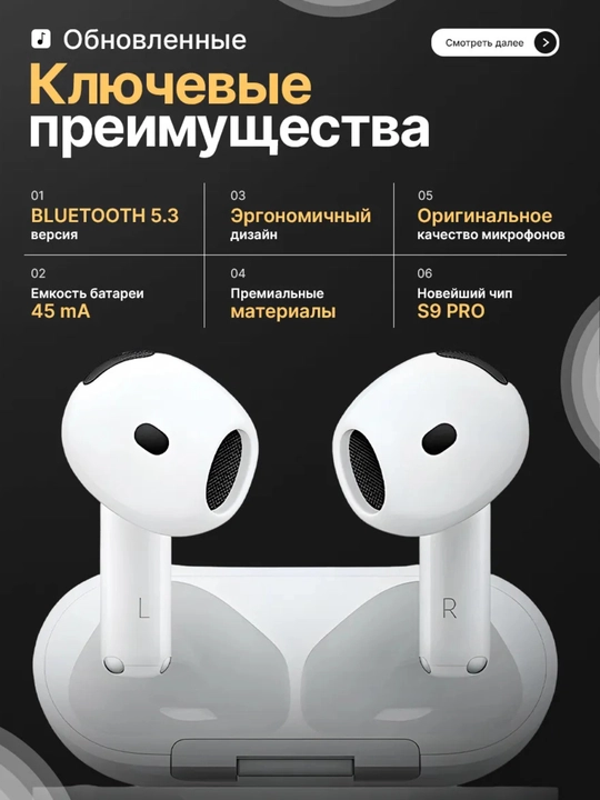 Simsiz quloqchinlar Pods Pro 2 , sensorli, iPhone va Android uchun naushnik