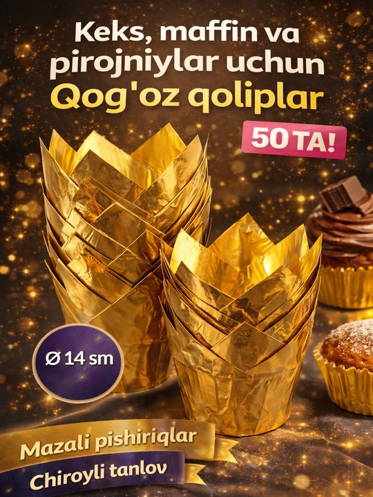 Keks qog'oz qoliplari 50 dona, tillarang 14 sm va boshqa o'lchamlar - 