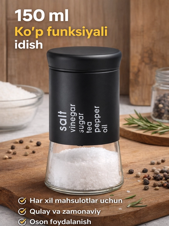 Zanglamaydigan po'lat shisha tuz idishi 150 ml. Oshpaz shaklida - 