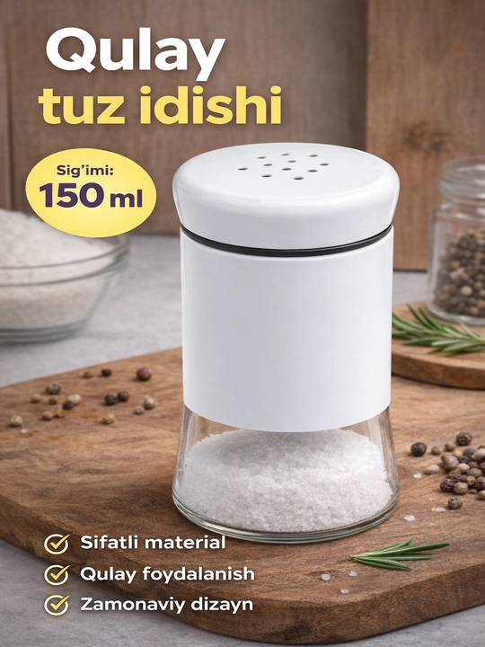 Zanglamaydigan po'lat shisha tuz idishi 150 ml. Oshpaz shaklida - 