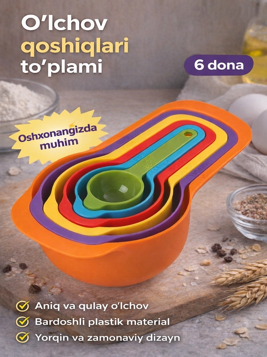 O‘lchov qoshiqlari to‘plami 6 dona | 7.5-250 ml mustahkam plastik