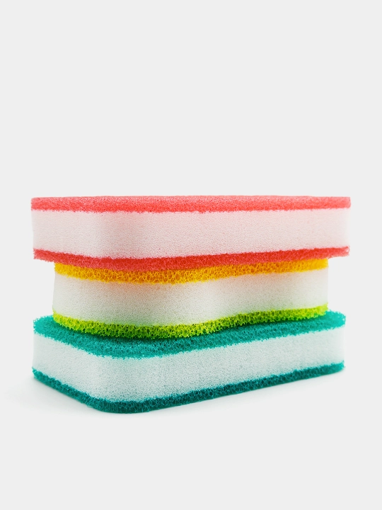 Koreyscha idish yuvish uchun uch qatlamli porolon gubka Kitchen Guard 3 layer Sponge, 3 ta