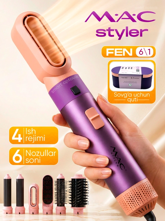 Фен-стайлер MAC Styler 6/1, профессиональный, 6 насадок, 4 режима работы - 