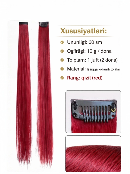Rangli sochlar, ulama sochlar, uzun sochlar, kanekalon, 2 dona, pariklar