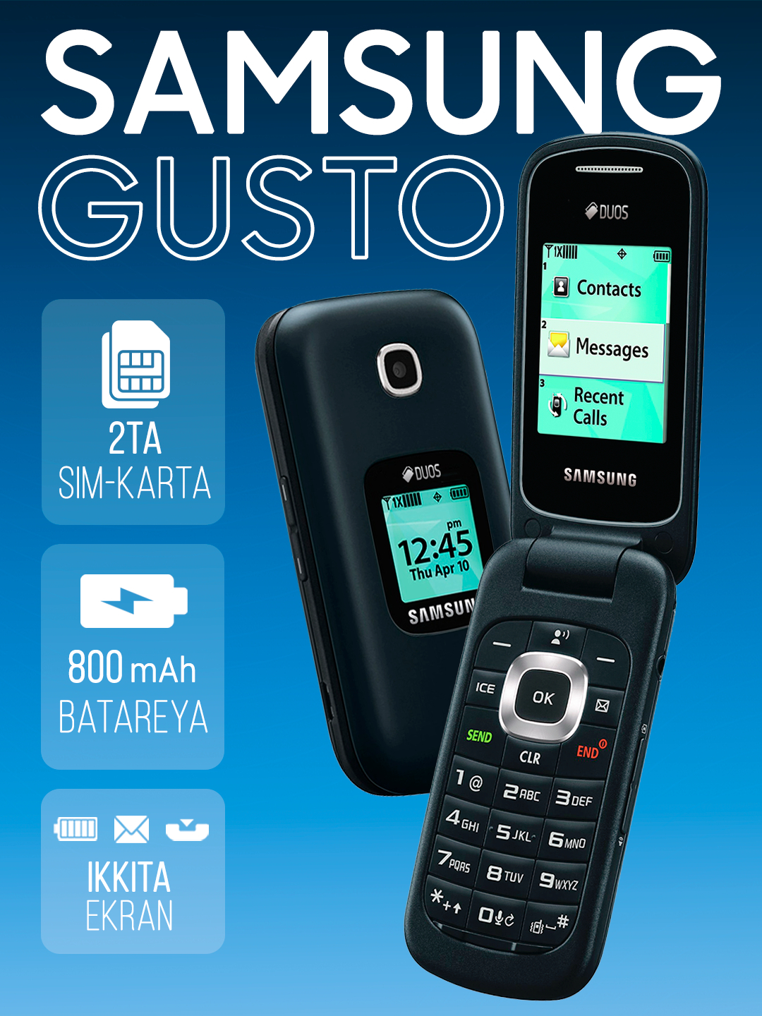 Samsung Gusto 3 GM-B311V tugmali telefoni, bukiladigan model, CDMA tarmoq