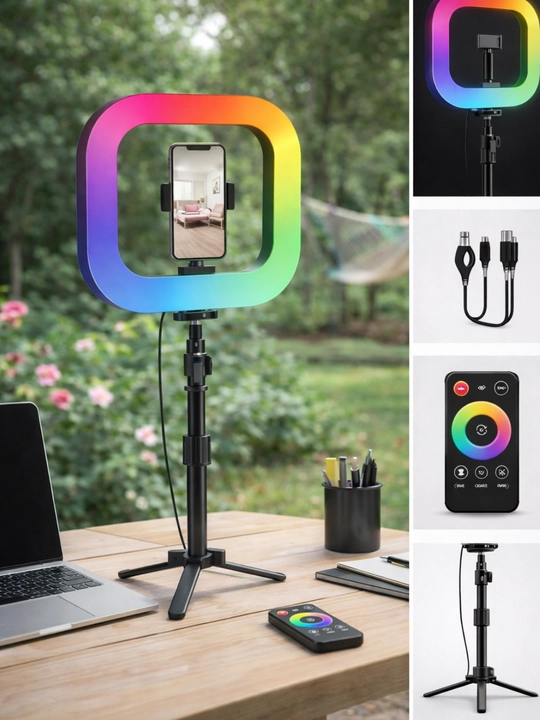 YM200 RGB Kvadrat Ring Light – shtativli LED yoritgich