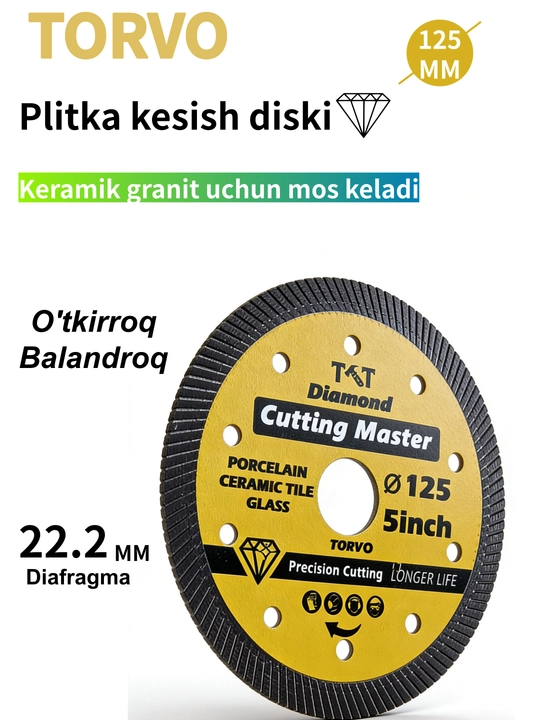 Keramogranit uchun 125 mm 1.2 mm yupqa olmosli disk, quruq/ho'l kesish - 