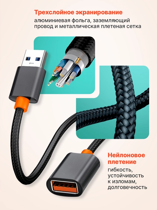 USB AM/AF 1.5 m uzaytirgich kabel, USB 2.0 OTG adapter kompyuter uchun