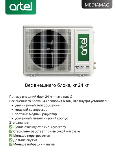 Кондиционер Artel Marvarid 12 Full DC Inverter, R32 Eco, Turbo Cool, Зима/Лето
