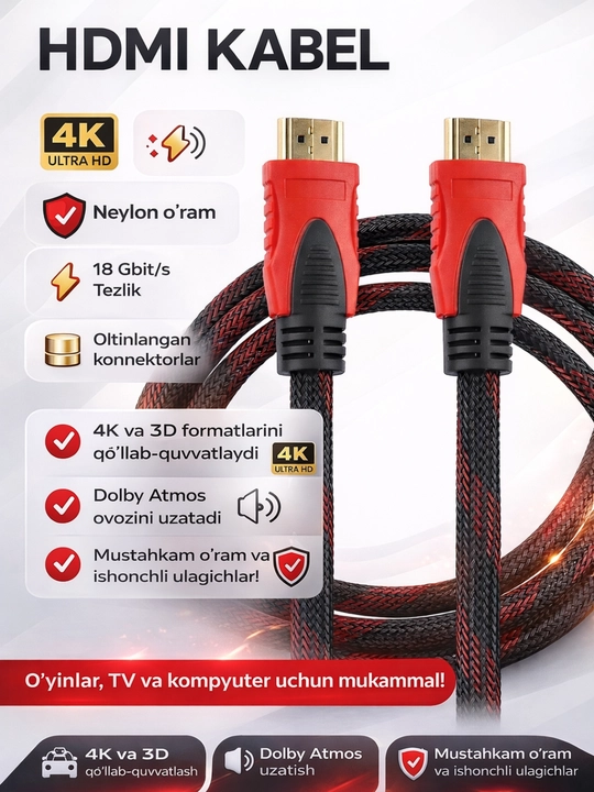 HDMI кабель 1,5 м/3 м/5 м/10 м/ 5 м/20 м – 4K Ultra HD, ARC, Ethernet, 3D, Full HD 1080p - 
