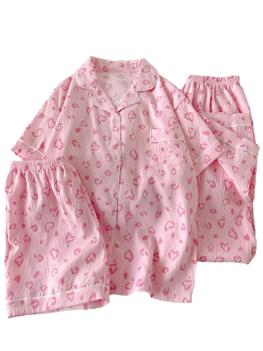 Ayollar uchun 3 qismli pijama to‘plami: ko‘ylak, shorti va shim, uyqu va uy uchun