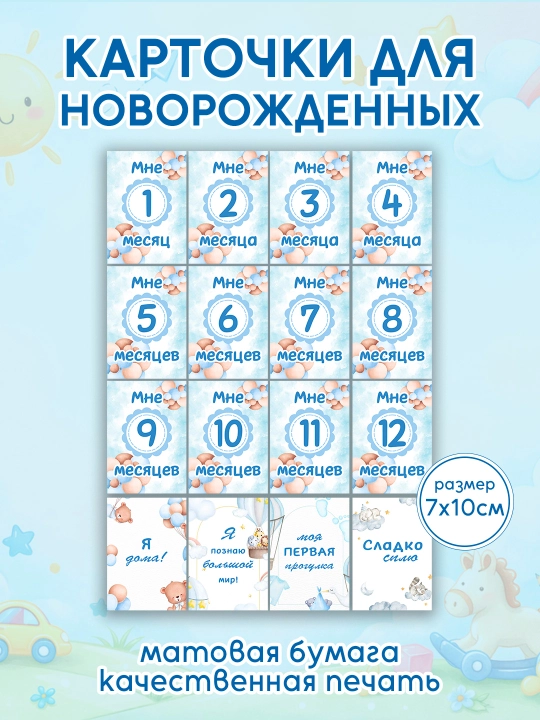 Комплект "Паспорт метрика" + 16 карточек для фотосессии, карточки для новорожденных
