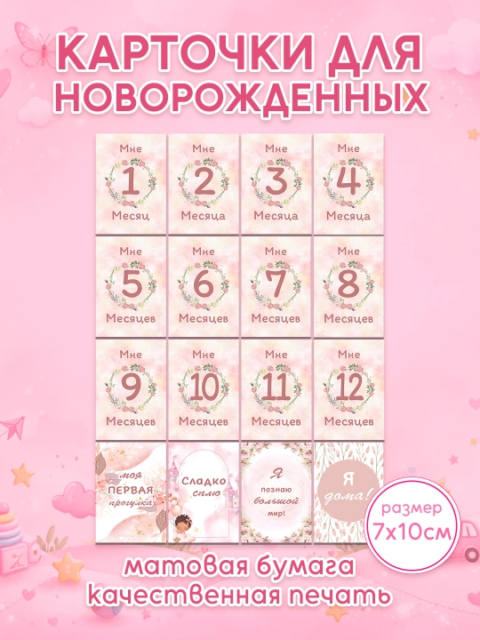 Комплект "Паспорт метрика" + 16 карточек для фотосессии, карточки для новорожденных