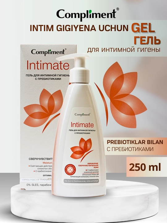 Compliment Intimate ayollar uchun intim gigiyena geli, sut kislotasi bilan, krem-sovun, moy - 