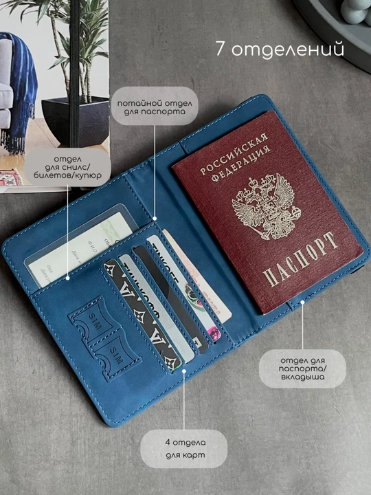 Passport va avtodokumentlar uchun g‘ilof Travel Wallet — kartalar uchun 9 bo‘limli