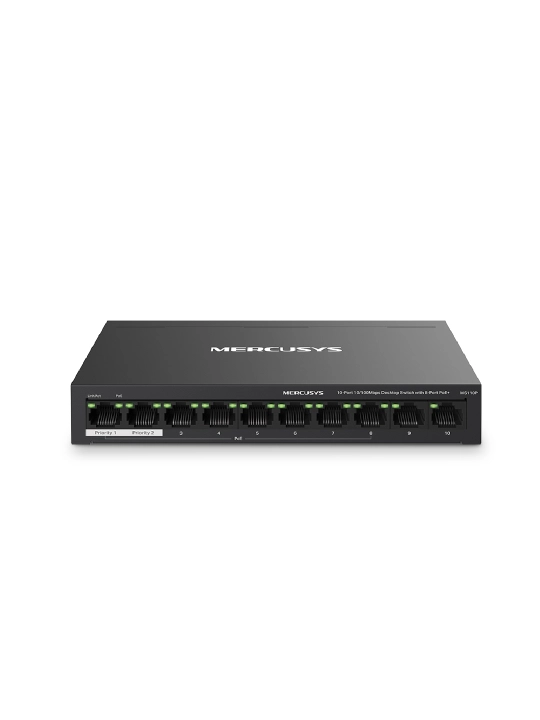 Настольный коммутатор с 10 портами 10/100 Мбит/с Mercusys MS110P, 8 портов PoE+ - 