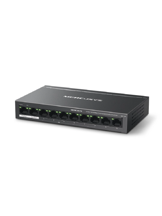 Mercusys MS110P 10 portli 10/100 Mbit/s ish stoli kaliti, 8 ta PoE+ porti