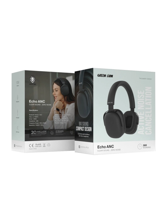 GREEN LION Echo Anc quloqliklari, Bluetooth, faol shovqinni kamaytirish, 30 soatlik ish