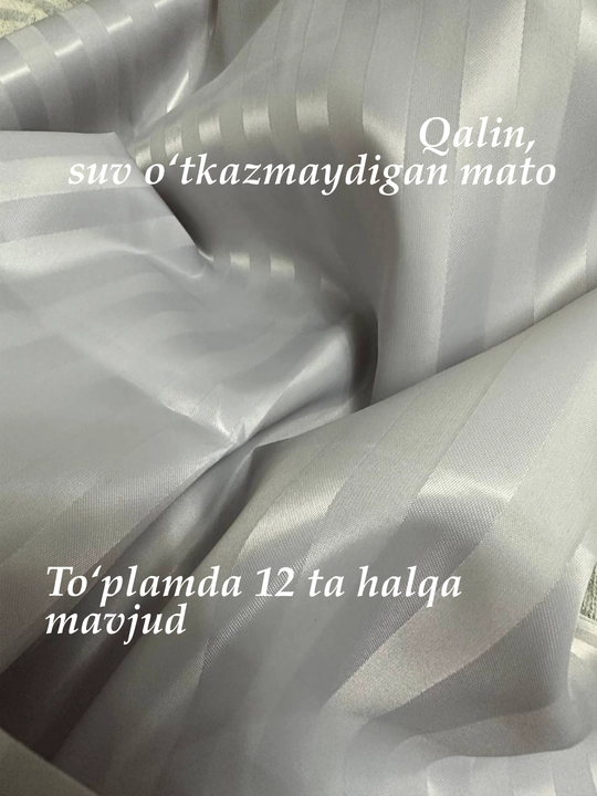 180x180 sm o‘lchamli vannaxona uchun suv o‘tkazmaydigan parda - poliester, 12 ta halqa