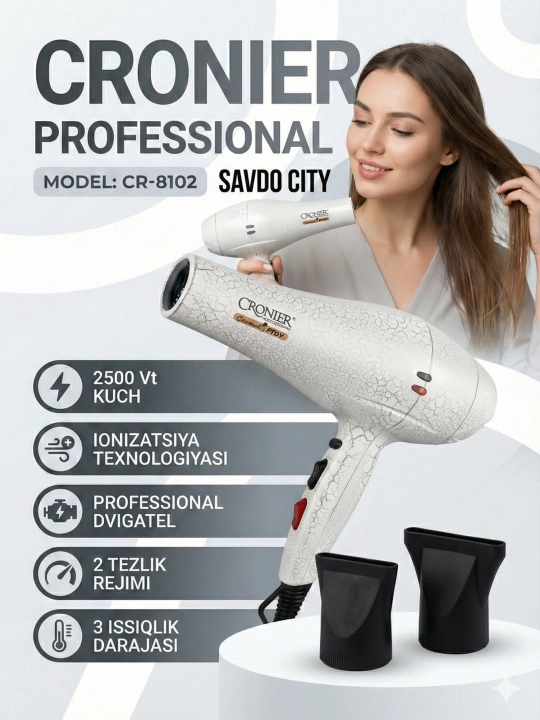 Professional fen soch quritgich CRONIER , quritish va turmaklash uchun, 2800W - 