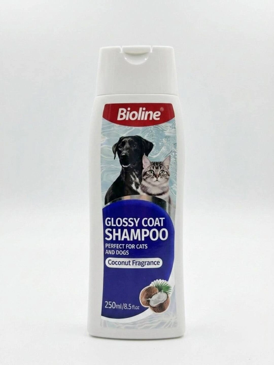 It va mushuklar uchun shampun Bioline Glossy Coat, yaltiroq jun uchun, kokos hidli, 250 ml