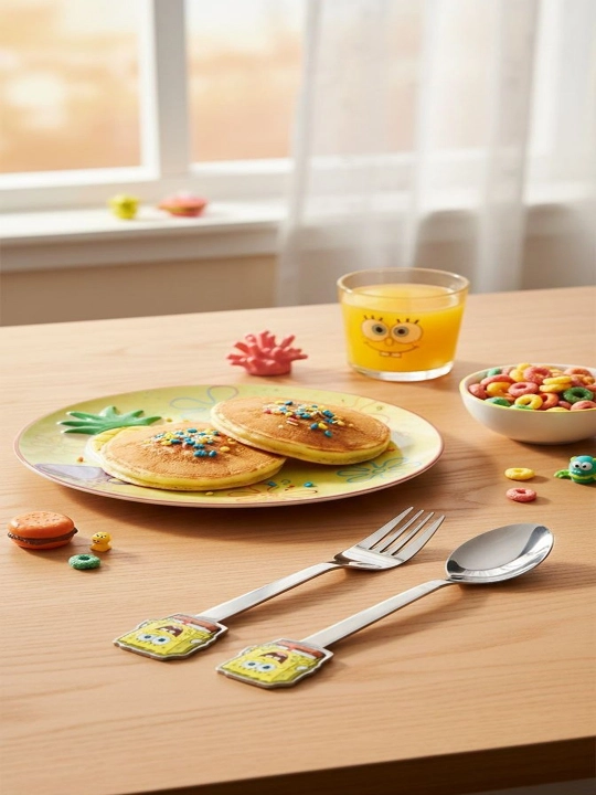 Набор ложка и вилка с ярким дизайном для детей hello kitty, spange bob, doraemon