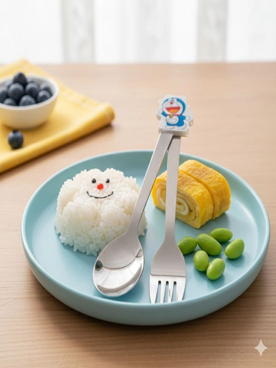 Набор ложка и вилка с ярким дизайном для детей hello kitty, spange bob, doraemon