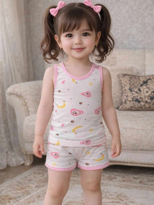 Qizlar uchun yozgi to‘plam, mayka va shortilar, 2-6 yosh, paxtadan