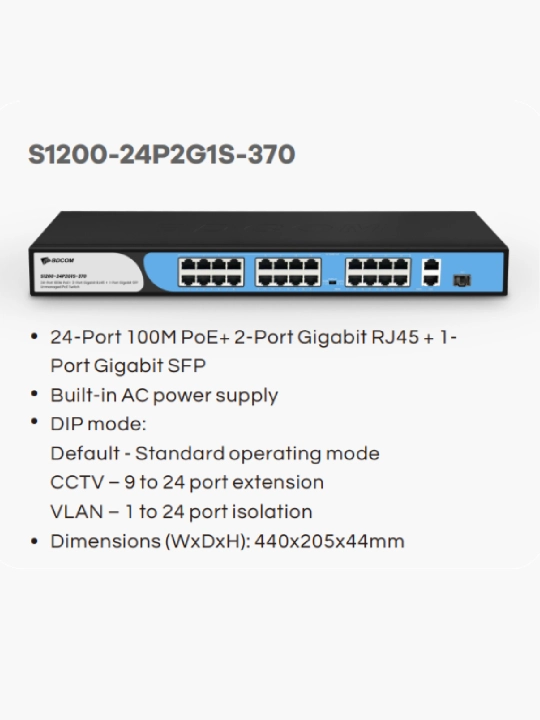 BDCOM S1200-P seriyali boshqarilmaydigan PoE kalitlari