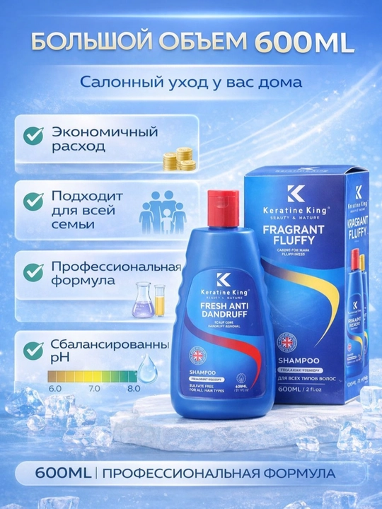 Keratin King шампунь 600 мл – против перхоти или для объема, без сульфатов