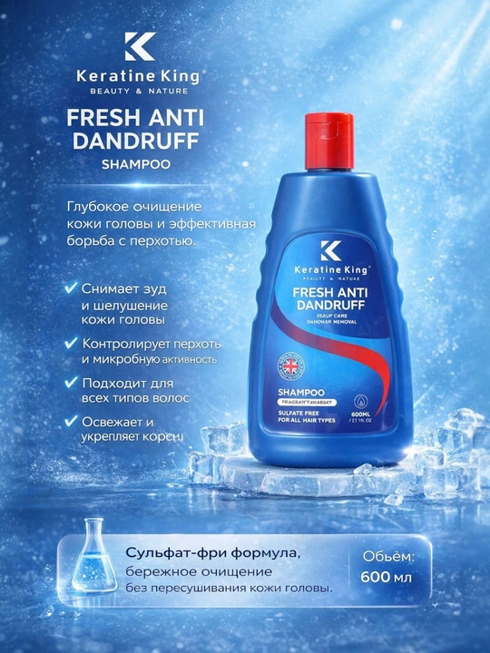 Keratin King Shampun 600ml – Kepakka qarshi yoki hajm beruvchi, sulfatsiz - 
