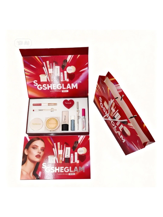 Подарочный набор для макияжа Sheglam, 9 предметов, пудра, тушь, помада, консилер - 
