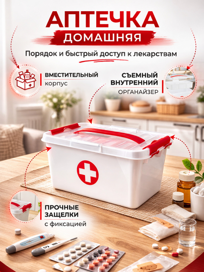 Аптечка — компактный контейнер, для лекарств и первой помощи — HOMEUM-APTECHKA-АЛЫЙ
