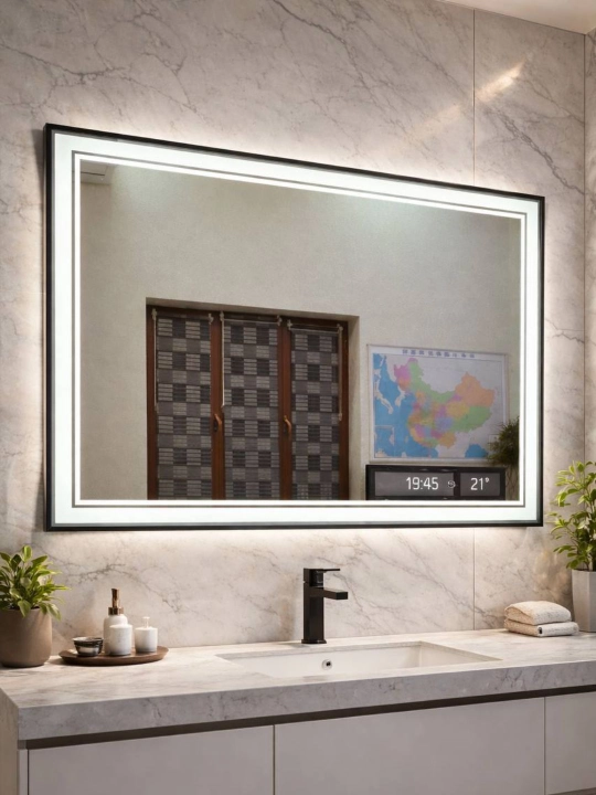 Зеркало LED с обогревом 100×70, с подсветкой, временем и температурой